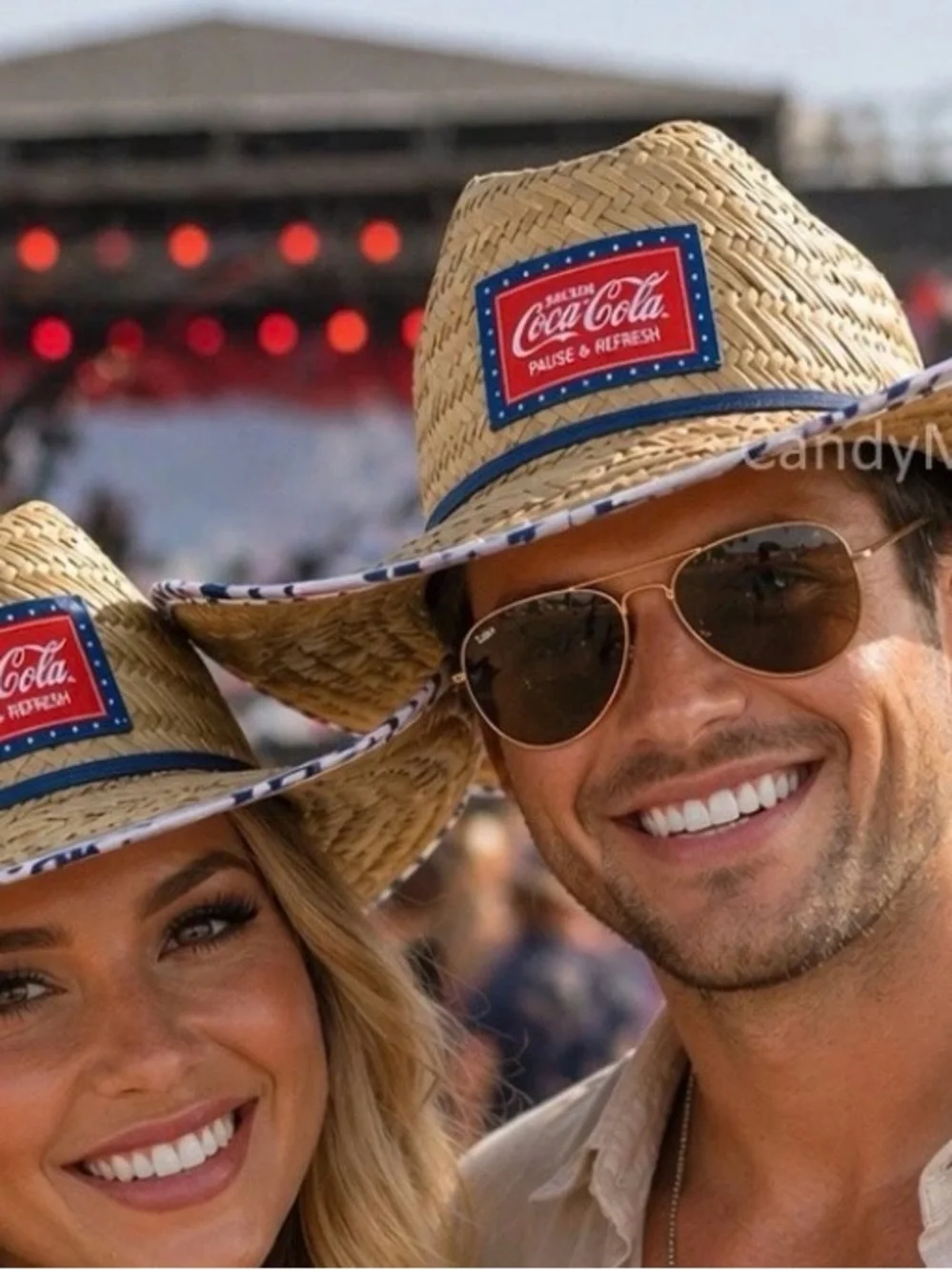 Coca-Cola Branded Straw Sun Hat - Natural Straw with Red & Blue Accents
